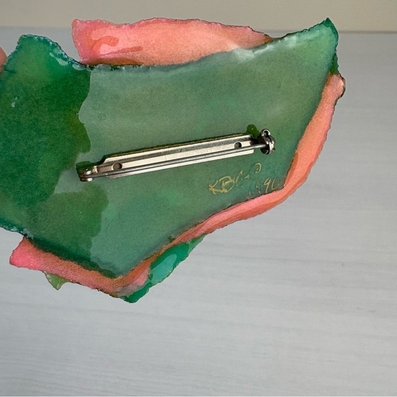 Vintage‎ 90s Postmodern Brooches Pins Set of 2 Handmade Paper Mache Acrylic - Picture 7 of 17